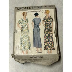 Antique 30's McCall Pattern #6433 Ladies/Misses Morning Frock House Dress Sz 16